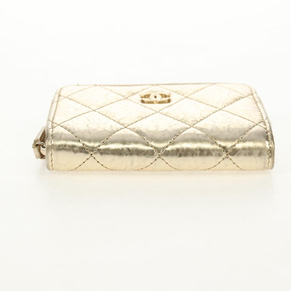 CHANEL Matelasse Compact Wallet Leather Champagne Gold CC Auth 147563V