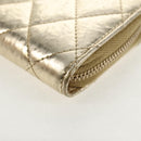 CHANEL Matelasse Compact Wallet Leather Champagne Gold CC Auth 147563V-9