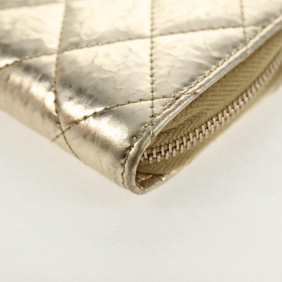 CHANEL Matelasse Compact Wallet Leather Champagne Gold CC Auth 147563V