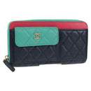 CHANEL Matelasse Cruise Line Long Wallet Navy Gold CC Auth 147564V-1