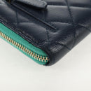 CHANEL Matelasse Cruise Line Long Wallet Navy Gold CC Auth 147564V-10