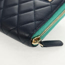 CHANEL Matelasse Cruise Line Long Wallet Navy Gold CC Auth 147564V-11