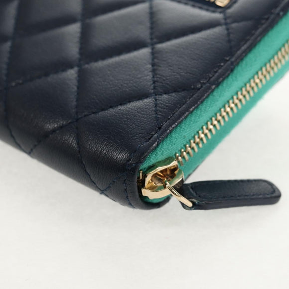 CHANEL Matelasse Cruise Line Long Wallet Navy Gold CC Auth 147564V