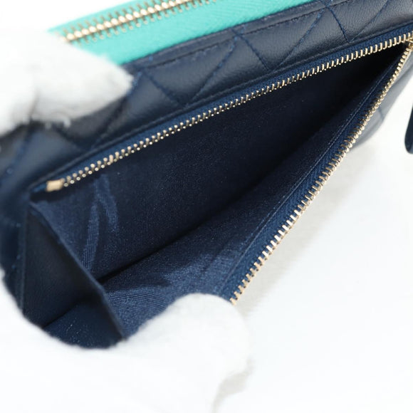CHANEL Matelasse Cruise Line Long Wallet Navy Gold CC Auth 147564V