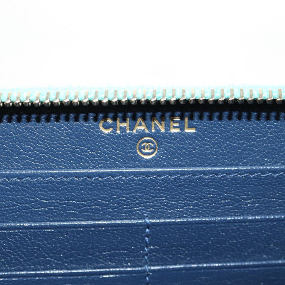 CHANEL Matelasse Cruise Line Long Wallet Navy Gold CC Auth 147564V