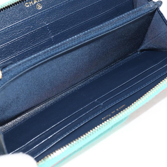 CHANEL Matelasse Cruise Line Long Wallet Navy Gold CC Auth 147564V