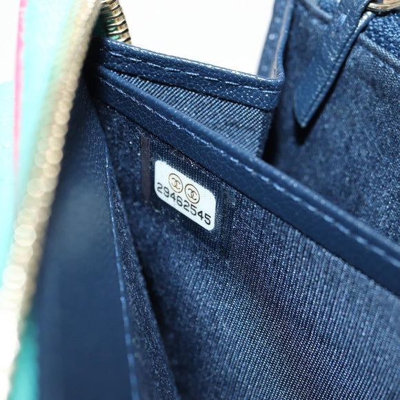 CHANEL Matelasse Cruise Line Long Wallet Navy Gold CC Auth 147564V