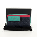 CHANEL Matelasse Cruise Line Long Wallet Navy Gold CC Auth 147564V-27