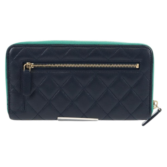 CHANEL Matelasse Cruise Line Long Wallet Navy Gold CC Auth 147564V