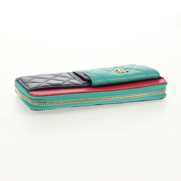 CHANEL Matelasse Cruise Line Long Wallet Navy Gold CC Auth 147564V