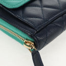 CHANEL Matelasse Cruise Line Long Wallet Navy Gold CC Auth 147564V-8