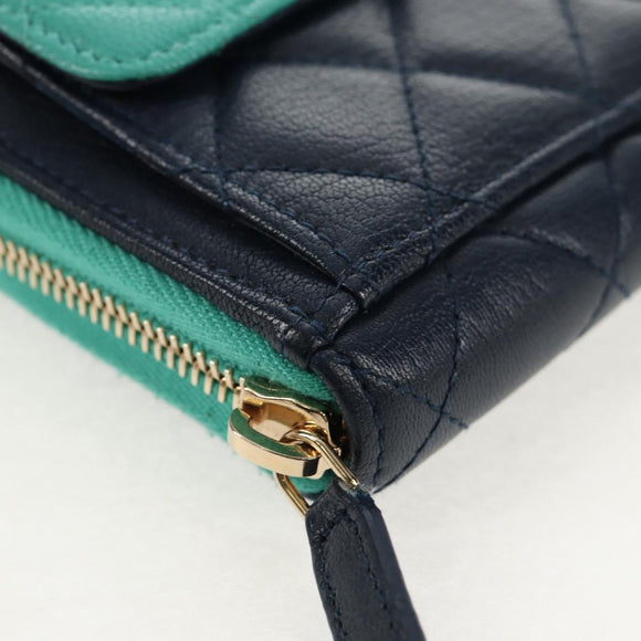 CHANEL Matelasse Cruise Line Long Wallet Navy Gold CC Auth 147564V