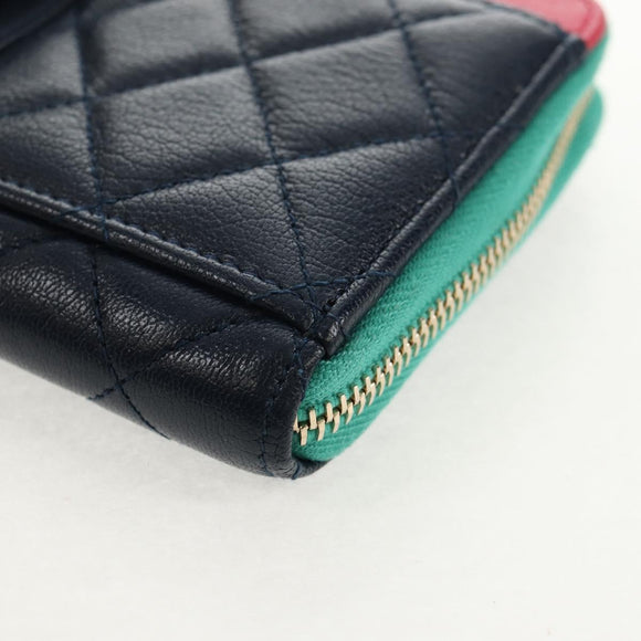 CHANEL Matelasse Cruise Line Long Wallet Navy Gold CC Auth 147564V