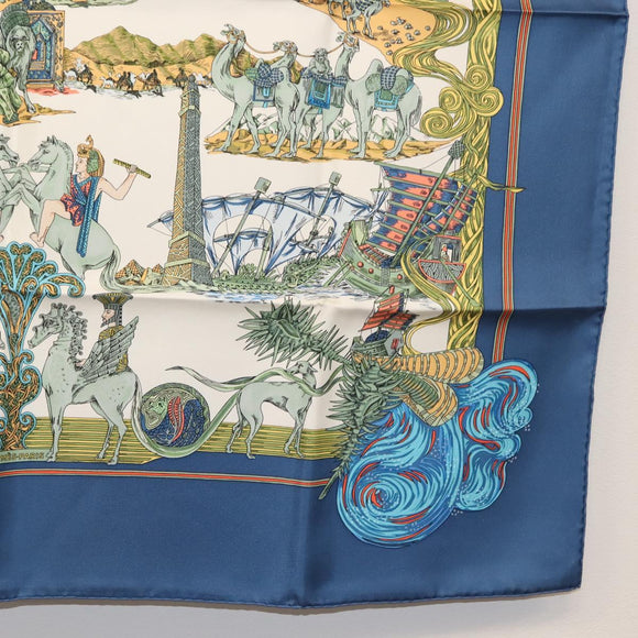 HERMES Carre 90 Scarf ""Au FIL de La SOIE"" Silk Blue Auth 147568
