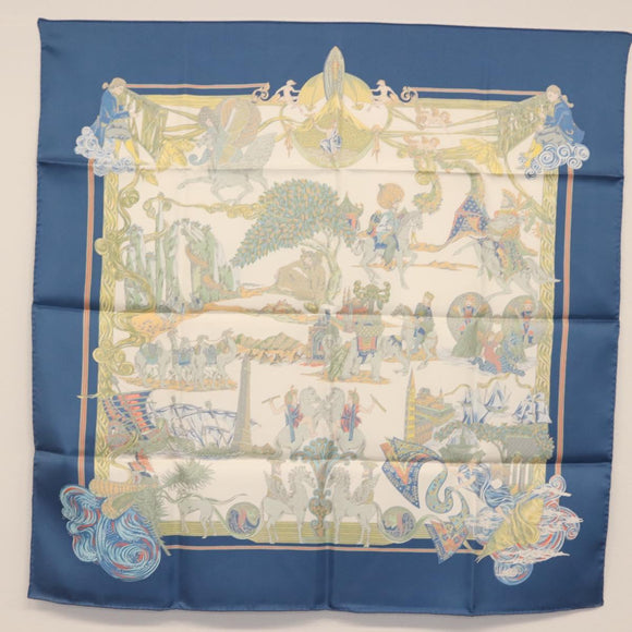 HERMES Carre 90 Scarf ""Au FIL de La SOIE"" Silk Blue Auth 147568