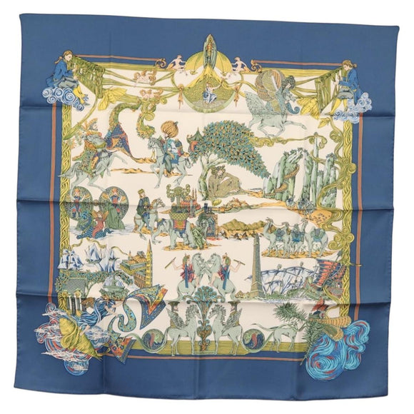 HERMES Carre 90 Scarf ""Au FIL de La SOIE"" Silk Blue Auth 147568