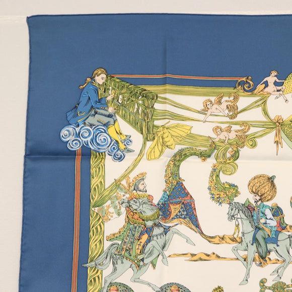 HERMES Carre 90 Scarf ""Au FIL de La SOIE"" Silk Blue Auth 147568