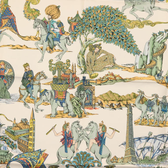 HERMES Carre 90 Scarf ""Au FIL de La SOIE"" Silk Blue Auth 147568