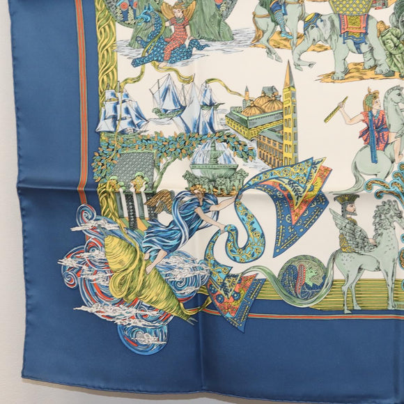HERMES Carre 90 Scarf ""Au FIL de La SOIE"" Silk Blue Auth 147568