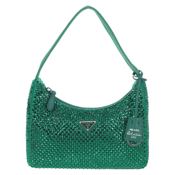 PRADA Shoulder Bag Sequin Green Silver Auth 147577SM