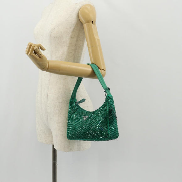 PRADA Shoulder Bag Sequin Green Silver Auth 147577SM