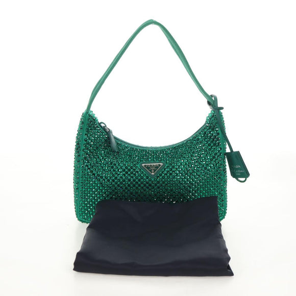 PRADA Shoulder Bag Sequin Green Silver Auth 147577SM