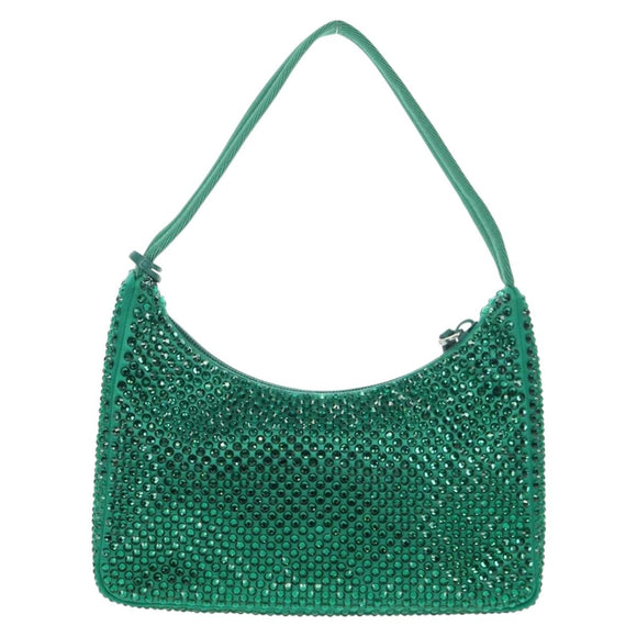 PRADA Shoulder Bag Sequin Green Silver Auth 147577SM