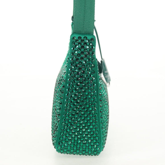 PRADA Shoulder Bag Sequin Green Silver Auth 147577SM