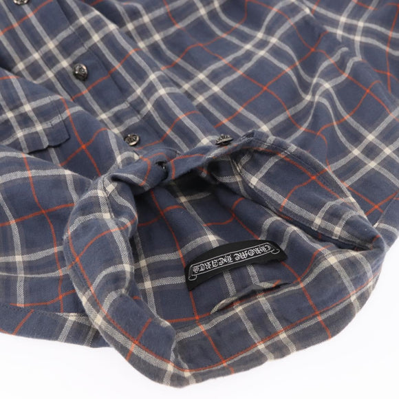 Chrome Hearts Check Shirt Long Sleeved Cotton Navy Auth 147580M