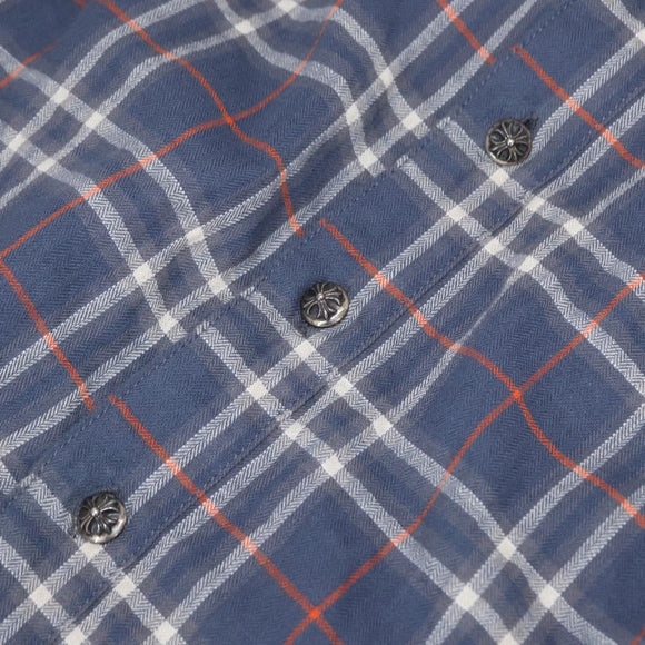 Chrome Hearts Check Shirt Long Sleeved Cotton Navy Auth 147580M