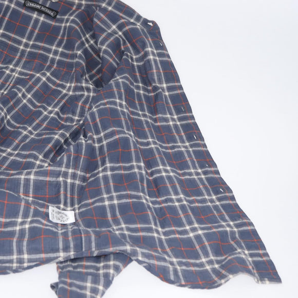 Chrome Hearts Check Shirt Long Sleeved Cotton Navy Auth 147580M