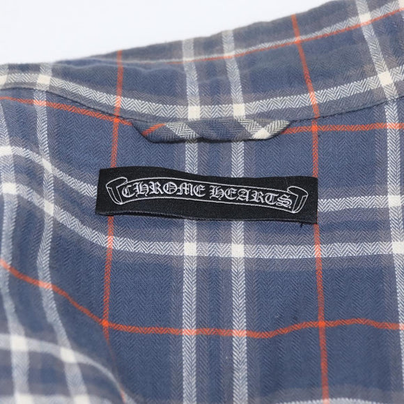 Chrome Hearts Check Shirt Long Sleeved Cotton Navy Auth 147580M