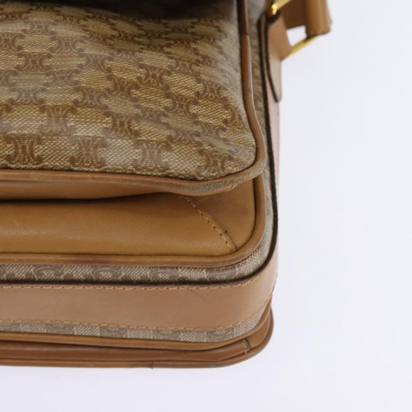 CELINE Macadam Canvas Shoulder Bag PVC Beige Gold Auth 147612