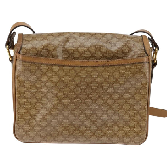 CELINE Macadam Canvas Shoulder Bag PVC Beige Gold Auth 147612