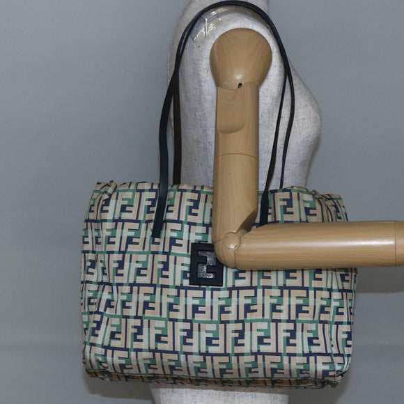 FENDI Zucca Canvas Draagtas Marineblauw Auth 147615