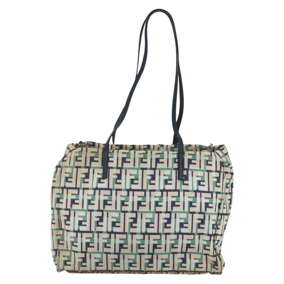 FENDI Zucca Canvas Draagtas Marineblauw Auth 147615