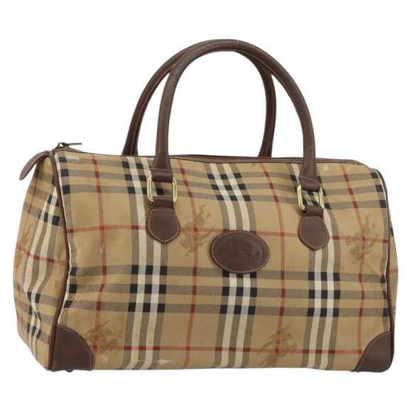 Burberry Nova Check Boston Bag PVC Beige Goud Auth 147629