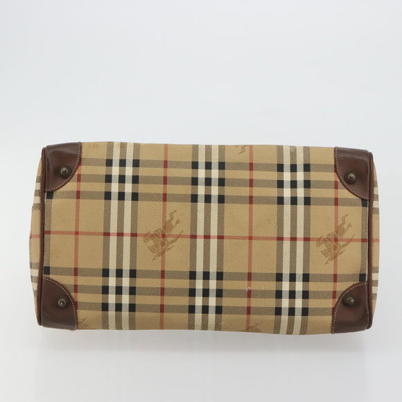 Burberry Nova Check Boston Bag PVC Beige Goud Auth 147629