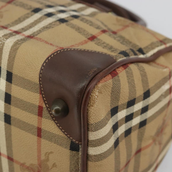 Burberry Nova Check Boston Bag PVC Beige Goud Auth 147629