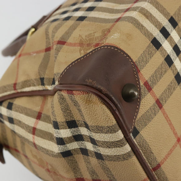 Burberry Nova Check Boston Bag PVC Beige Goud Auth 147629