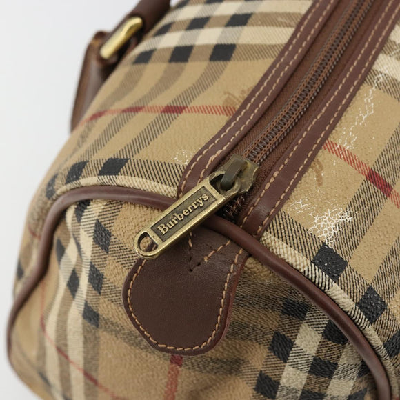 Burberry Nova Check Boston Bag PVC Beige Goud Auth 147629