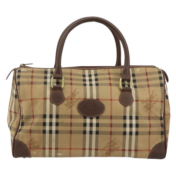Burberry Nova Check Boston Bag PVC Beige Goud Auth 147629