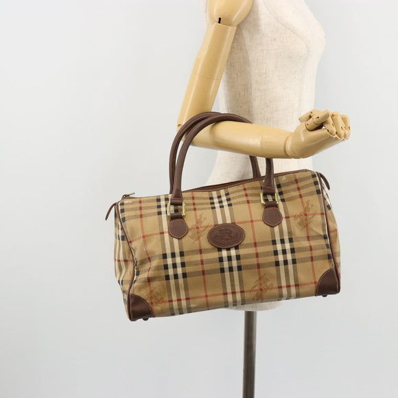 Burberry Nova Check Boston Bag PVC Beige Goud Auth 147629
