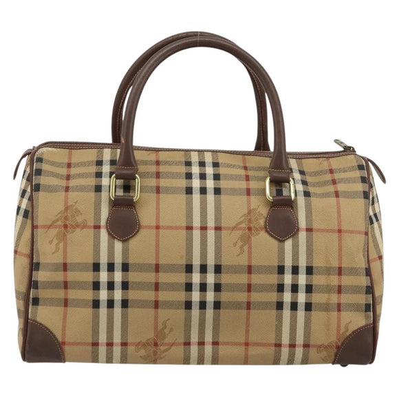 Burberry Nova Check Boston Bag PVC Beige Goud Auth 147629
