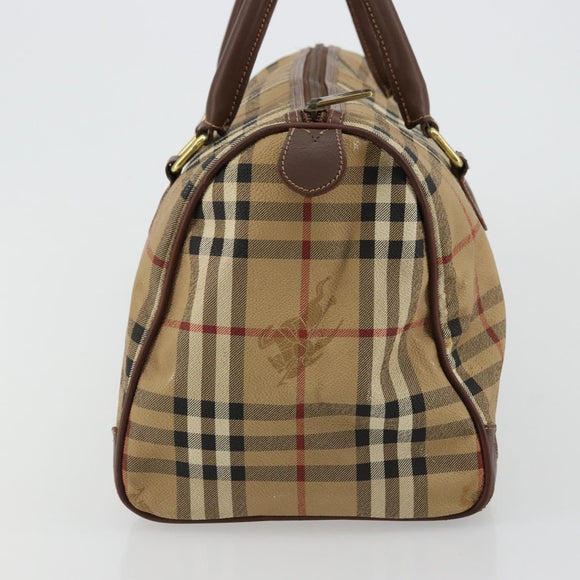 Burberry Nova Check Boston Bag PVC Beige Goud Auth 147629
