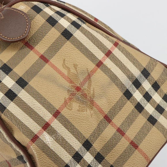 Burberry Nova Check Boston Bag PVC Beige Goud Auth 147629