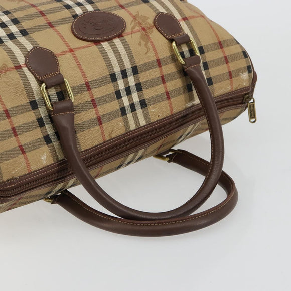 Burberry Nova Check Boston Bag PVC Beige Goud Auth 147629
