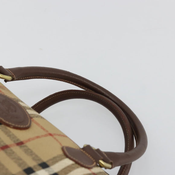 Burberry Nova Check Boston Bag PVC Beige Goud Auth 147629