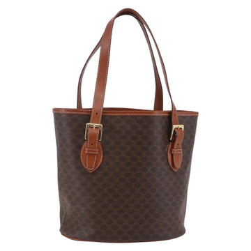 CELINE Macadam Canvas Tote Bag PVC Leather Brown Gold Auth 147637