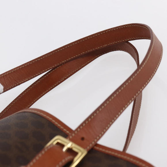 CELINE Macadam Canvas Tote Bag PVC Leather Brown Gold Auth 147637